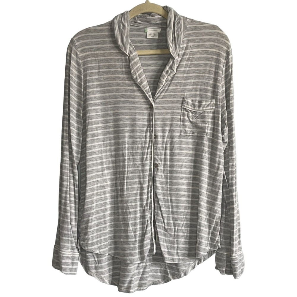 Shimera Button Up Pajama Top Womens Small Womens Gray/White Striped Super Soft
